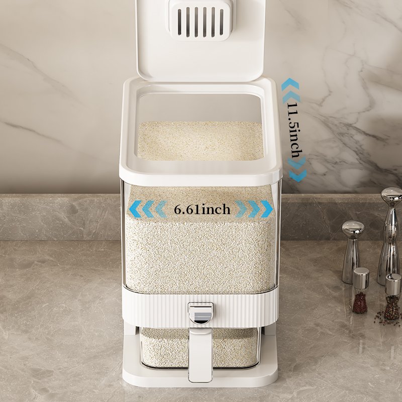 Plastic Kitchen Food Storage Box Container Date Pet Rotating Rice Dispenser Transparent with Cup Multifunction CLASSIC 10kg Safe