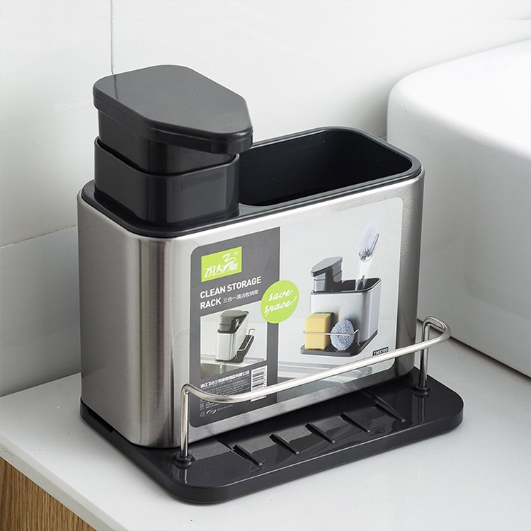 Durable Kitchen Bathroom Gadget Esay Clean Stainless Steel Sponge Holder Organizer Container Storage Rack Drain Pan Sink Caddy