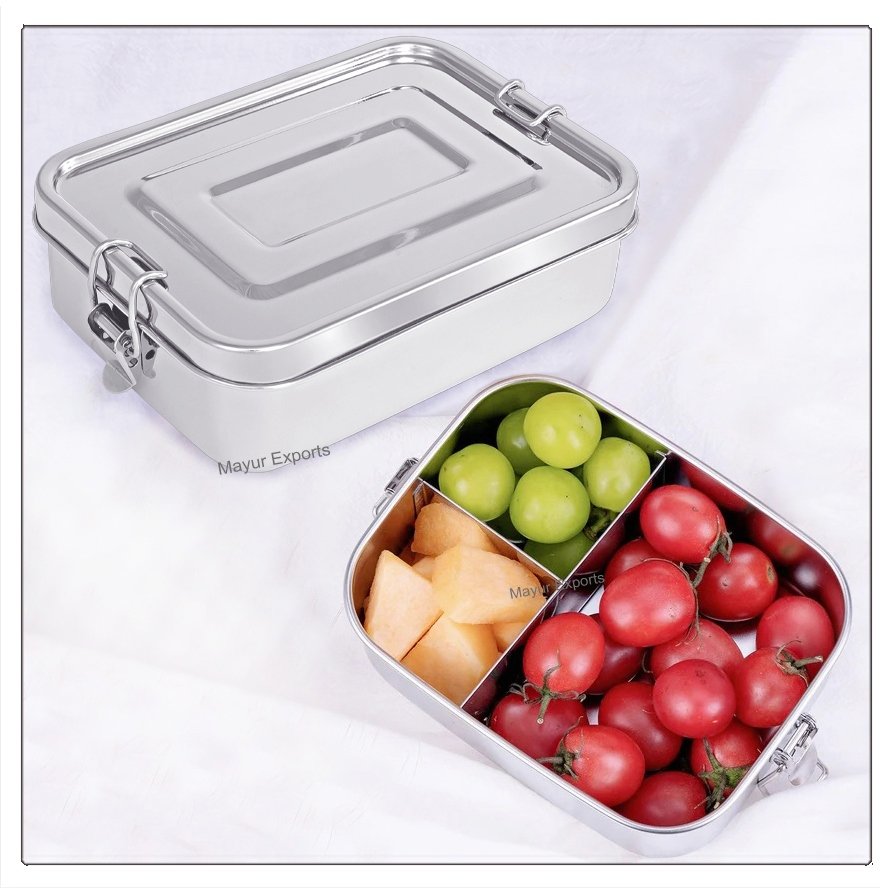Stainless Steel Lunch box Metal Leak Proof Lunch Box with 3 compartments lunch box with three sections 1200 ml