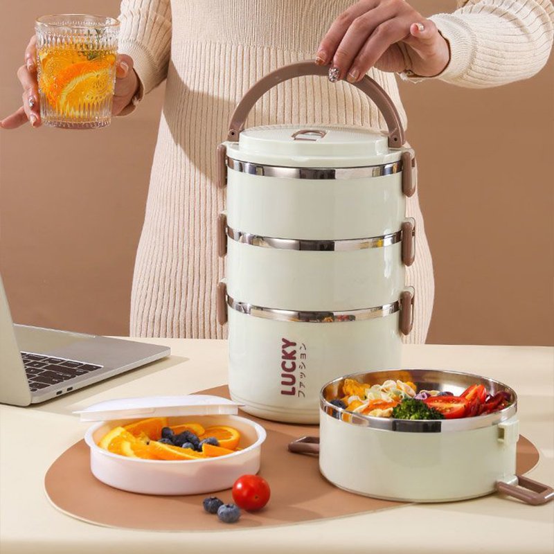 1/2/3 layer airtight food storage khaki color hot pot food warmer set 201 stainless steel tiffin boxes