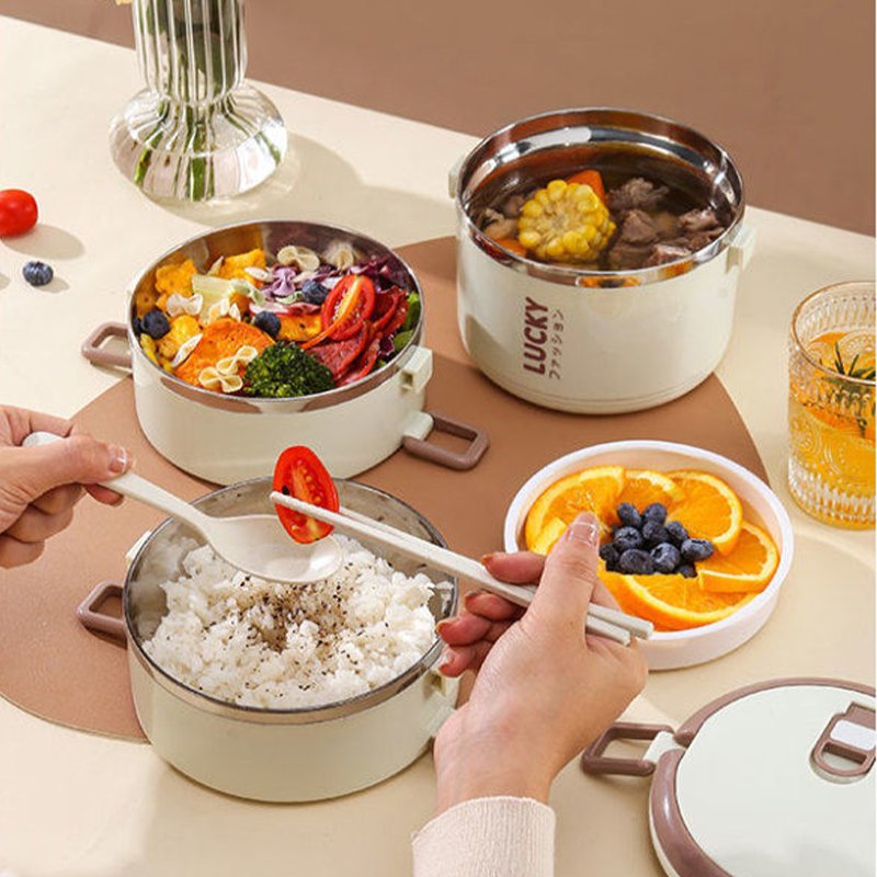 1/2/3 layer airtight food storage khaki color hot pot food warmer set 201 stainless steel tiffin boxes
