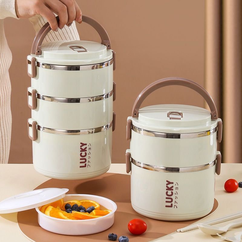 1/2/3 layer airtight food storage khaki color hot pot food warmer set 201 stainless steel tiffin boxes
