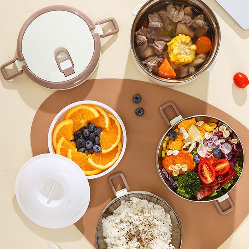 1/2/3 layer airtight food storage khaki color hot pot food warmer set 201 stainless steel tiffin boxes