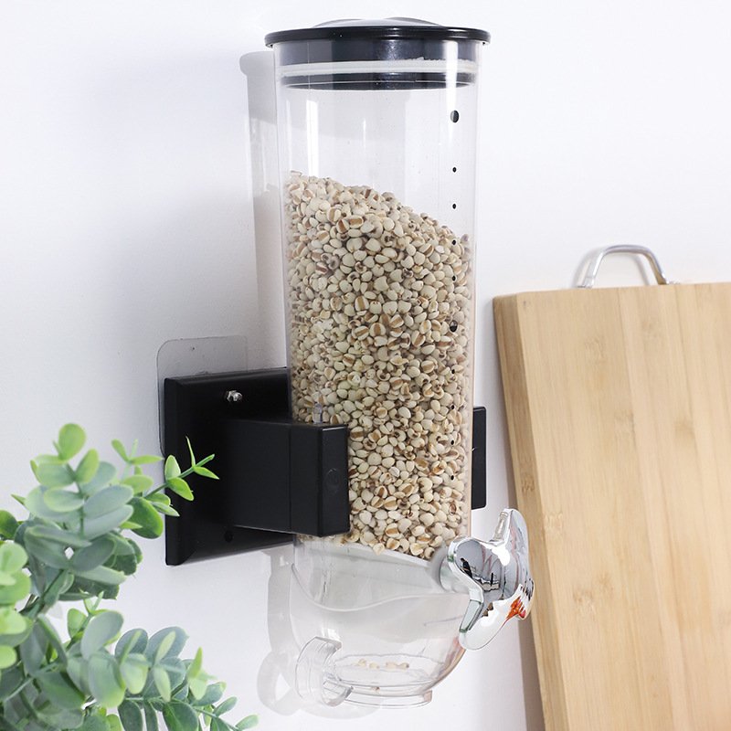 Plastic Wall Mounted Cereal Dispenser With Rotary Button Household Clear Food Storage Can Hanging Grain Storage Jar