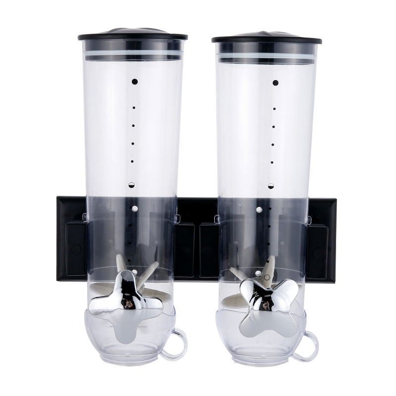 Plastic Wall Mounted Cereal Dispenser With Rotary Button Household Clear Food Storage Can Hanging Grain Storage Jar
