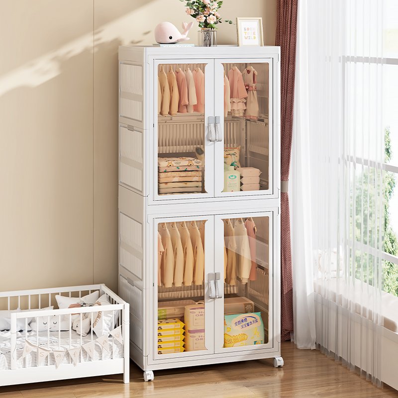Plastic Foldable Stackable Clothes Storage Box Cabinet Organizer For Kids Toys Collapsible Bin With Lid Wheels