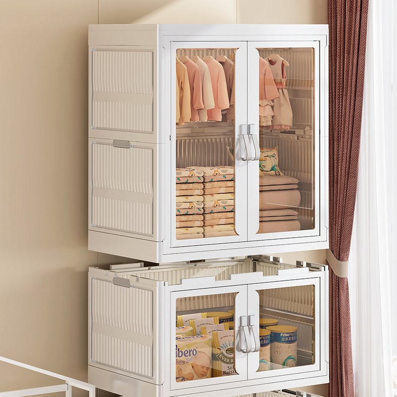 Plastic Foldable Stackable Clothes Storage Box Cabinet Organizer For Kids Toys Collapsible Bin With Lid Wheels