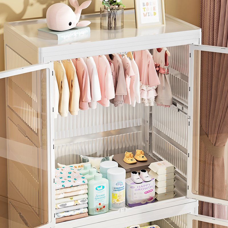 Plastic Foldable Stackable Clothes Storage Box Cabinet Organizer For Kids Toys Collapsible Bin With Lid Wheels
