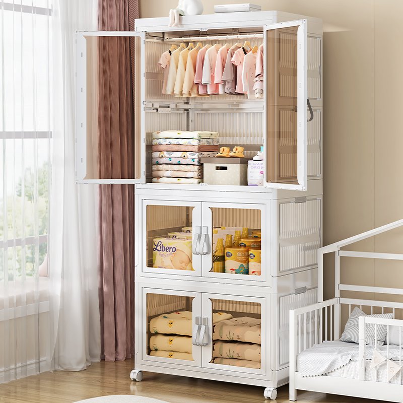 Easy Install Clothes Plastic Folding Bins Box Office Bedroom Transparent Foldable Drawers Storage Cabinet