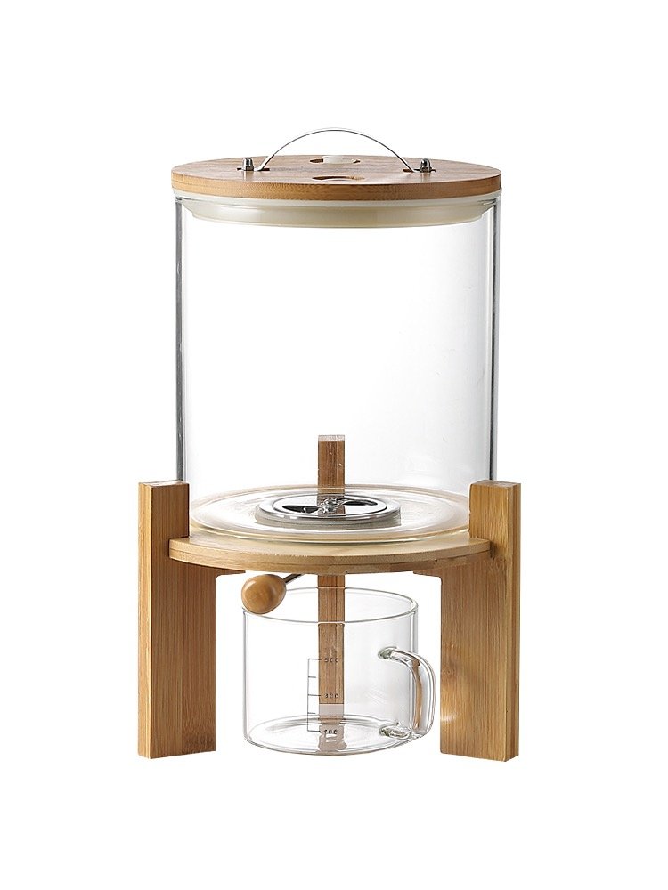 5L/7.5L Bamboo Stand & Lid Glass Food Storage Bottle & Jar Rice Cereal Storage Container Measuring Cup Kitchen Use Grain Storage