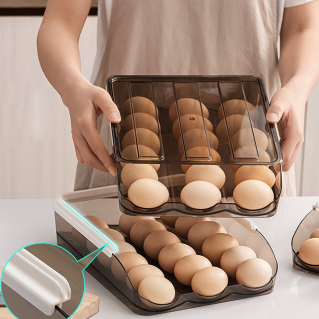 JILEN- Plastic kitchen egg storage box, automatic egg drop box