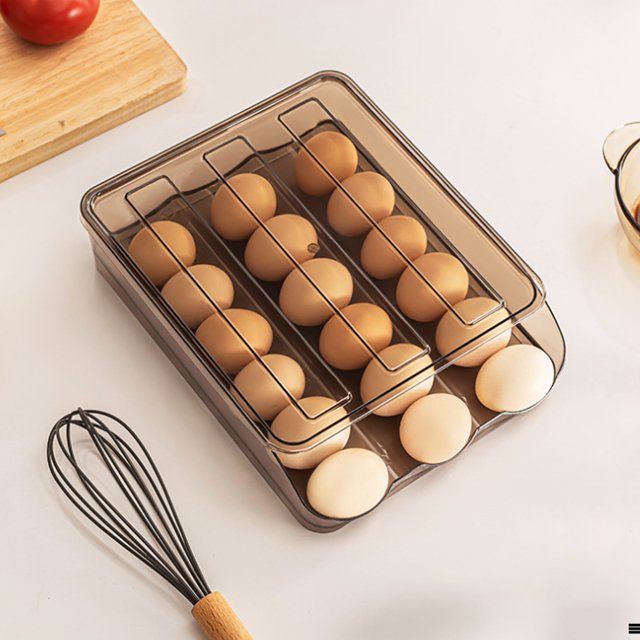 JILEN- Plastic kitchen egg storage box, automatic egg drop box