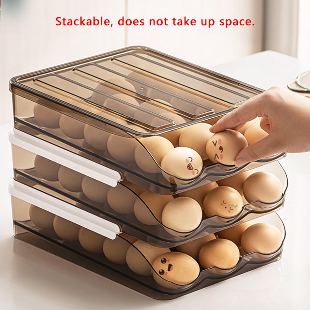 JILEN- Plastic kitchen egg storage box, automatic egg drop box