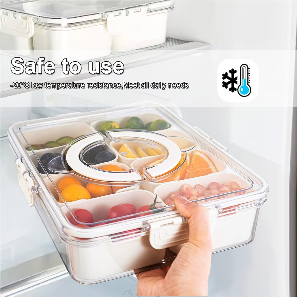 Kitchen Portable Plastic Spice Storage Container Snack Storage Box Snackle Box Clear Divided Serving Tray with Lid and Handle