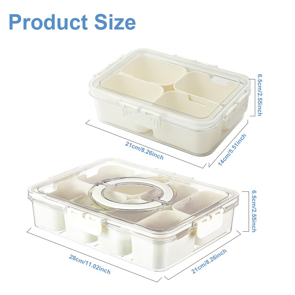 Kitchen Portable Plastic Spice Storage Container Snack Storage Box Snackle Box Clear Divided Serving Tray with Lid and Handle