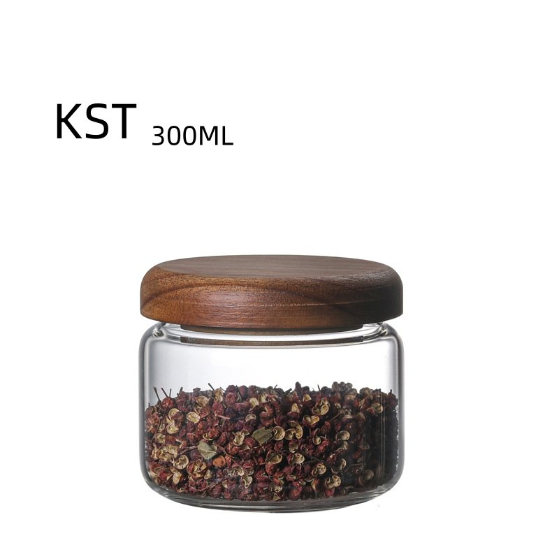 Hot selling Round 300ml 420ml 720ml 960ml Borosilicate Glass Kitchen jars/Canisters with Acacia Wood Airtight Lid