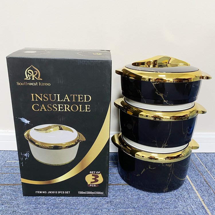 Wholesale African large capacity household 3 Pcs 1.6L 2L 2.5L Thermal Insulated Hot Pot Food Container Warmer Set