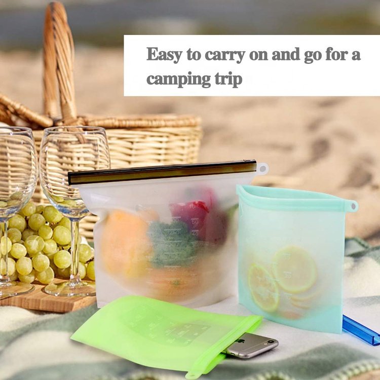 Dishwasher safe reusable 100% food grade stand up silicone food storage bags