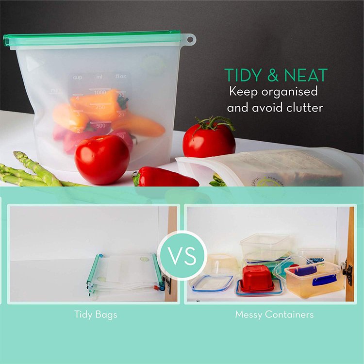 Dishwasher safe reusable 100% food grade stand up silicone food storage bags