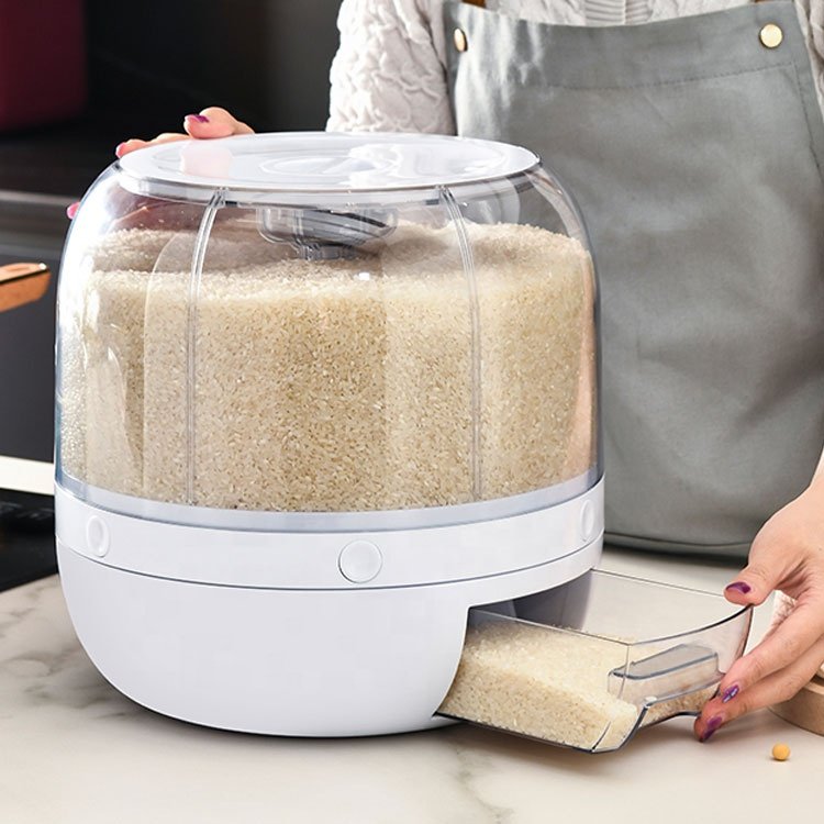 XJH Rice Dispenser Rotating Food Grain Dispenser Cereal Storage Box Rice Container Dispens Kitchen Moisture Proof 6 Grid PC