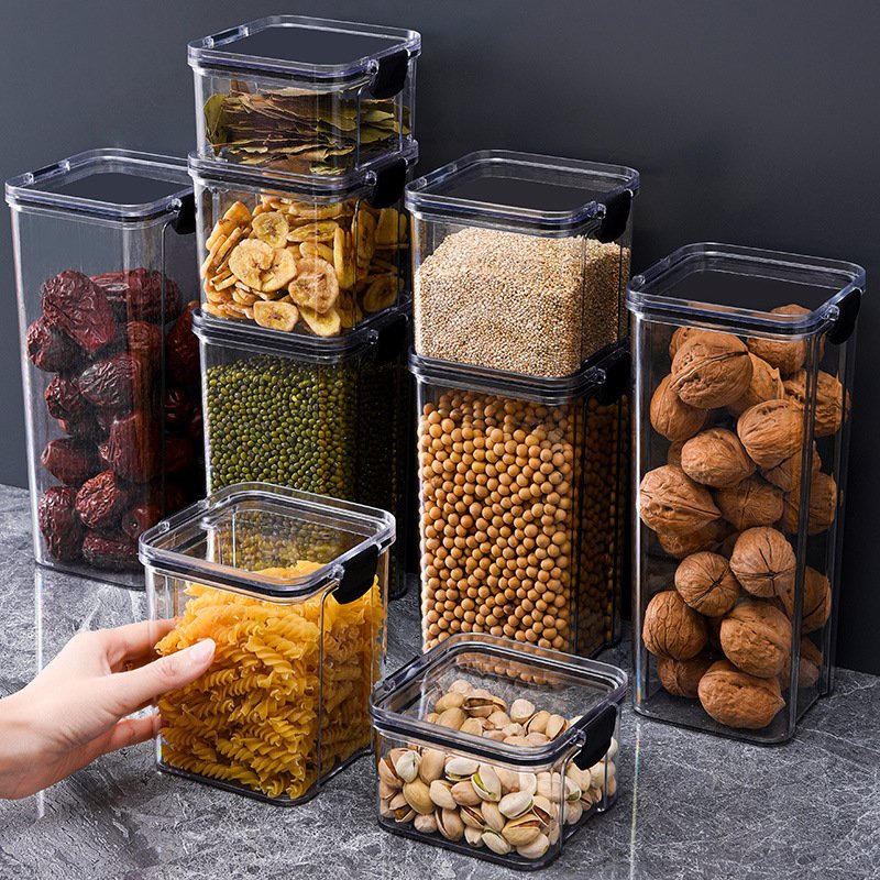 Airtight Plastic Pet Food Storage Containers Set High Quality 6 Pack Transparent Food Storage Boxes with Lids