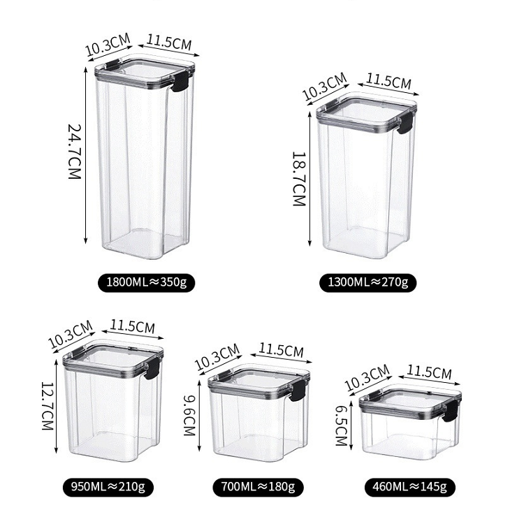 Airtight Plastic Pet Food Storage Containers Set High Quality 6 Pack Transparent Food Storage Boxes with Lids