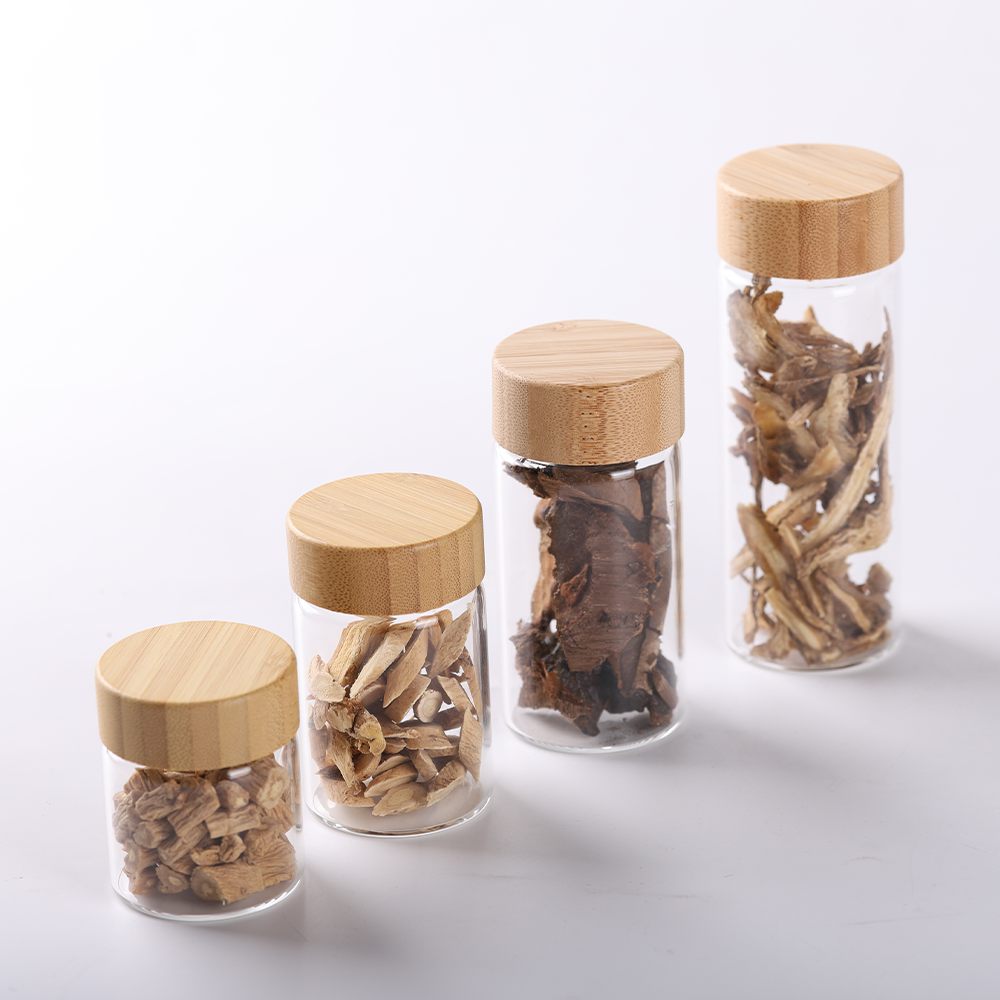 High quality Borosilicate spice glass jar Food Storage Containers with Bamboo Lids 4oz airtight good jar Food Preservation Safe