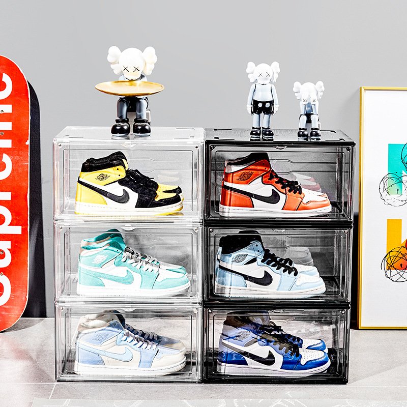 Cheap price collapsible shoe storage plastic clear shoe storage box PET