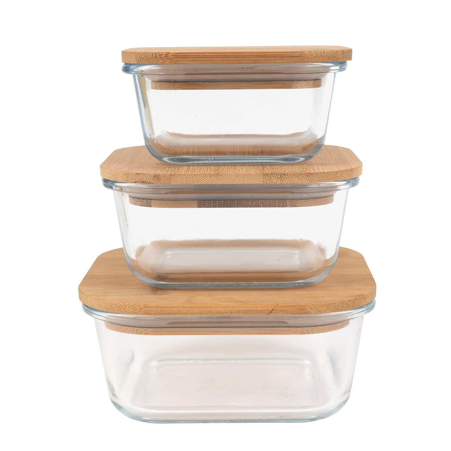 Eco-friendly glass food storage box bamboo wood lid glass container with bamboo lid