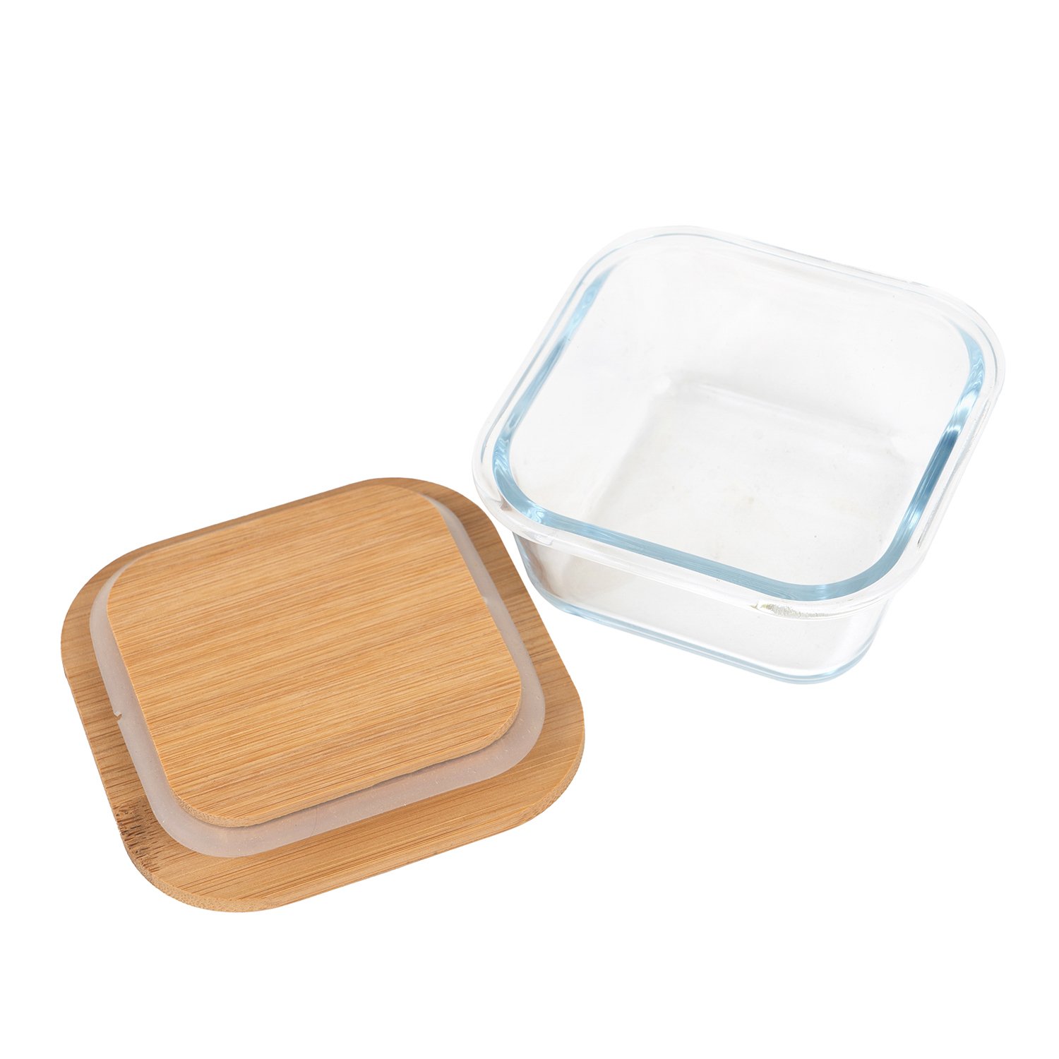 Eco-friendly glass food storage box bamboo wood lid glass container with bamboo lid