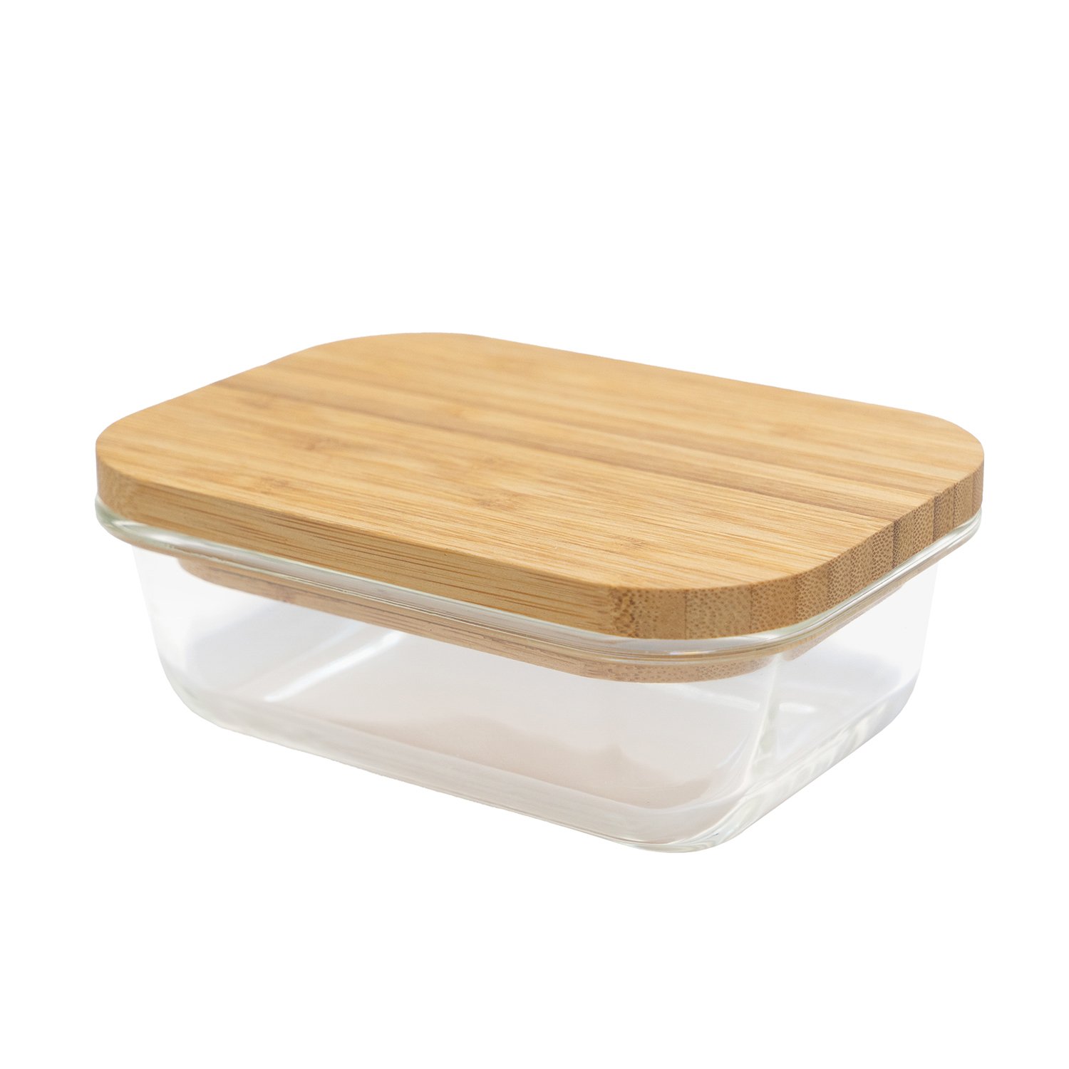 Eco-friendly glass food storage box bamboo wood lid glass container with bamboo lid