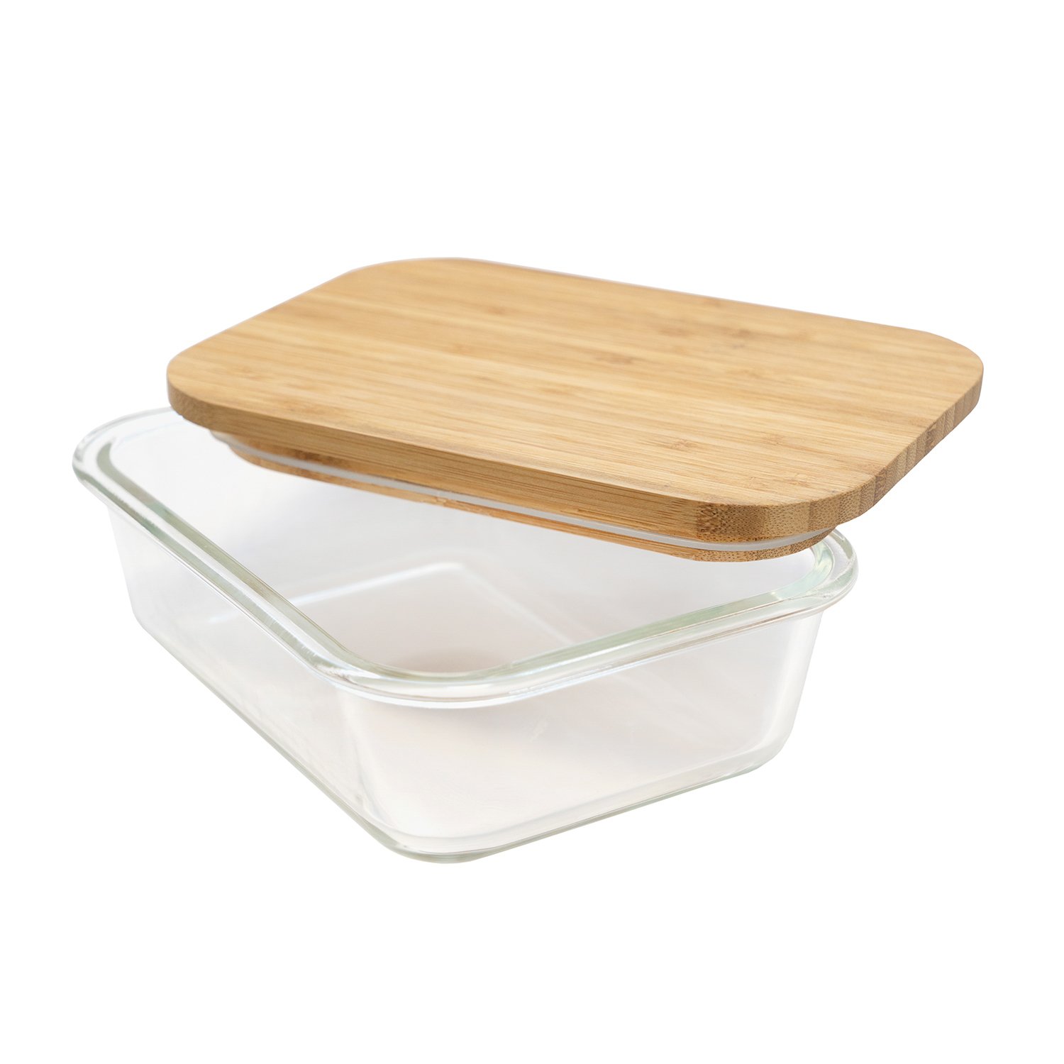 Eco-friendly glass food storage box bamboo wood lid glass container with bamboo lid
