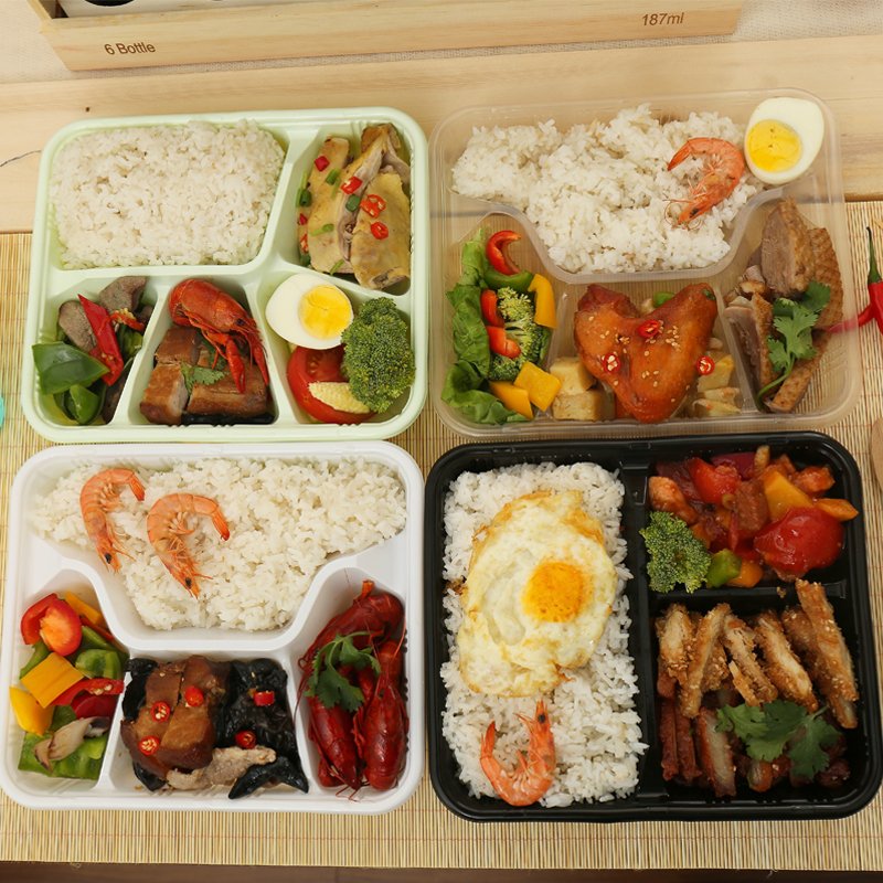 Freezer Microwave Disposable Plastic Takeaway 3 Compartment Meal Prep Food Container with Lid Kitchen Injection Travel Rectangle
