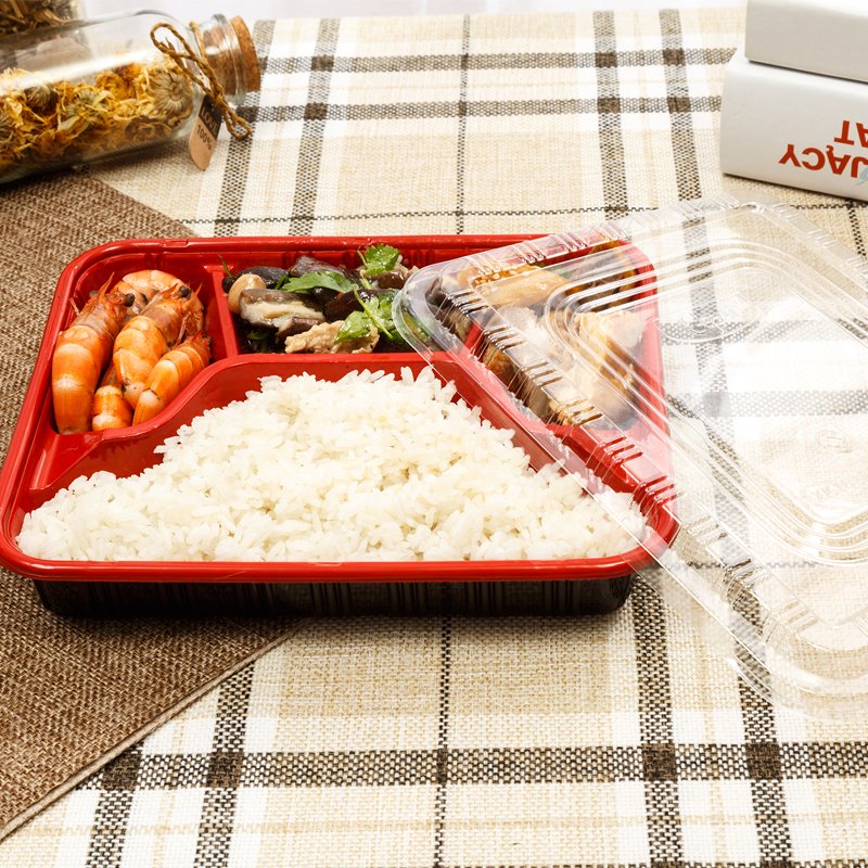 Freezer Microwave Disposable Plastic Takeaway 3 Compartment Meal Prep Food Container with Lid Kitchen Injection Travel Rectangle