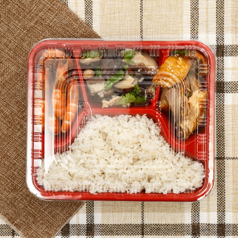 Freezer Microwave Disposable Plastic Takeaway 3 Compartment Meal Prep Food Container with Lid Kitchen Injection Travel Rectangle