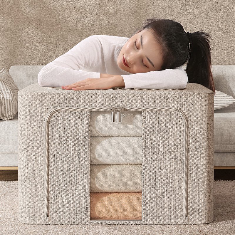 High quality cotton and linen household clothes quilt organizer box foldable quilt storage bag wardrobe clothes storage box