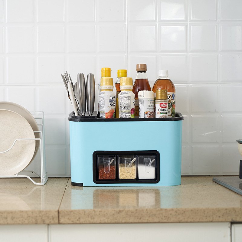 Kitchen shelf no-hole seasoning box seasoning jar storage rack knife holder supplies seasoning chopsticks storage box