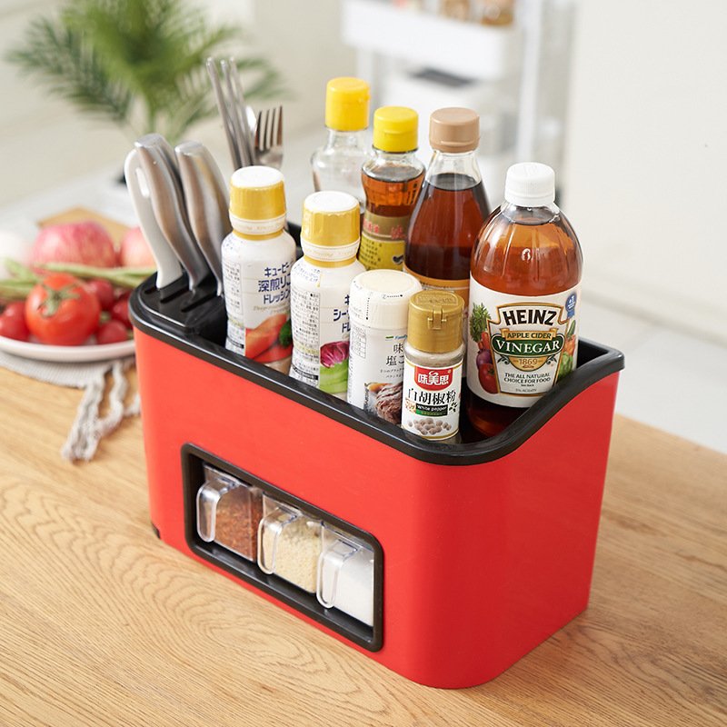Kitchen shelf no-hole seasoning box seasoning jar storage rack knife holder supplies seasoning chopsticks storage box