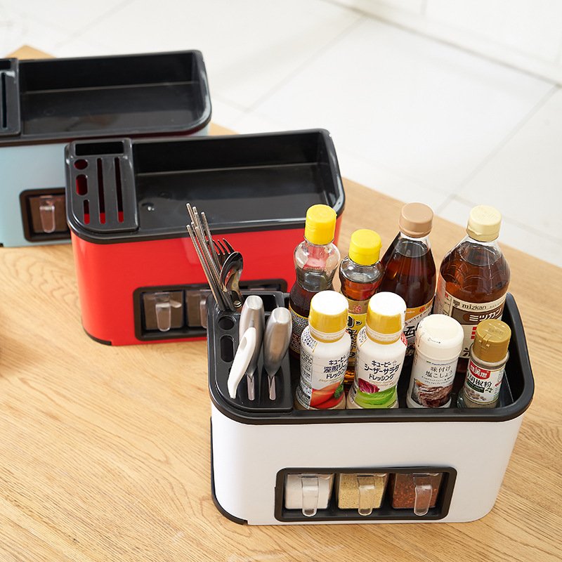 Kitchen shelf no-hole seasoning box seasoning jar storage rack knife holder supplies seasoning chopsticks storage box