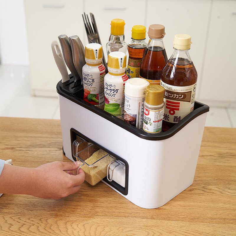 Kitchen shelf no-hole seasoning box seasoning jar storage rack knife holder supplies seasoning chopsticks storage box