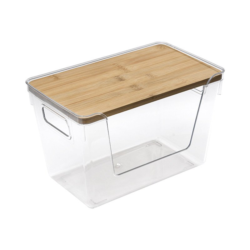 Household Clear Storage Bins Large Plastic Storage Boxes With Handles And Bamboo Lids