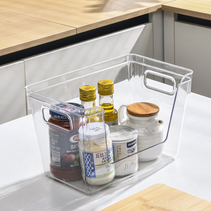 Household Clear Storage Bins Large Plastic Storage Boxes With Handles And Bamboo Lids