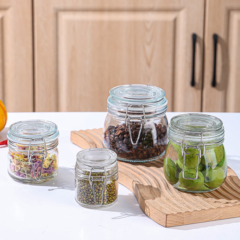 New Arrival Hot Selling Kitchen Food Storage Jars Customized Airtight Metal Lid Glass Canisters Jar