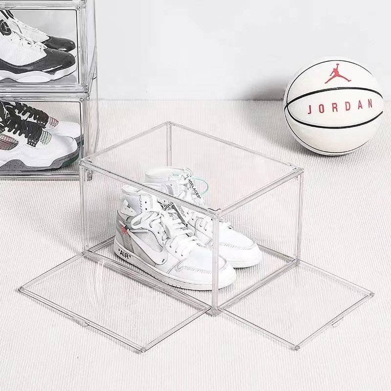 Acrylic Transparent Shoe Box High Top Magnetic Suction Basketball Shoe Storage Moisture Dust Proof Made from PP for Home Use