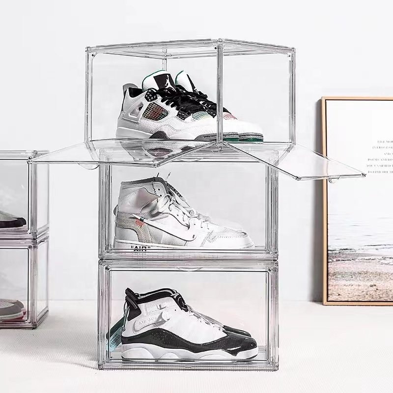 Acrylic Transparent Shoe Box High Top Magnetic Suction Basketball Shoe Storage Moisture Dust Proof Made from PP for Home Use