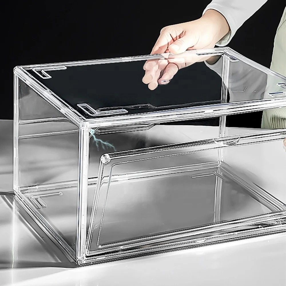 Acrylic Transparent Shoe Box High Top Magnetic Suction Basketball Shoe Storage Moisture Dust Proof Made from PP for Home Use