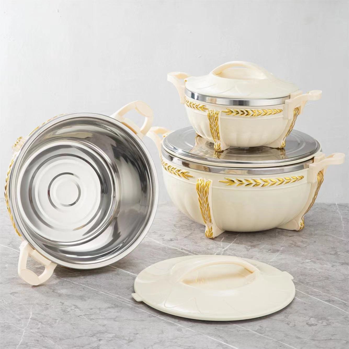Classic Style USA European Muslin Insulated Food Warmer Casserole 3L+7L+10L 3pcs Set Food Storage Container Set for Ramadan