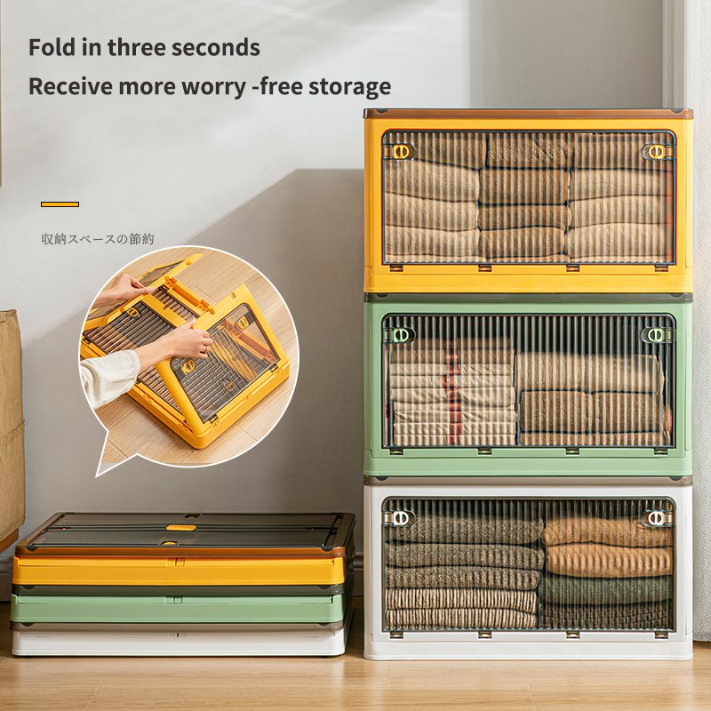Wholesale Foldable Double door Open PP Plastic Storage Box Collapsible Storage Bins With Wheels