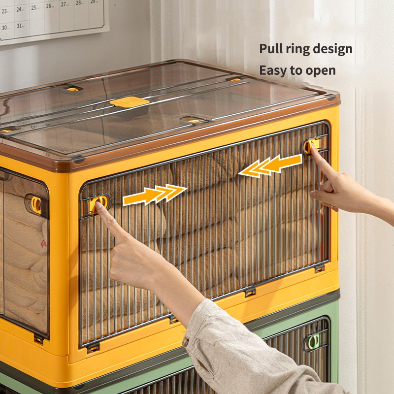 Wholesale Foldable Double door Open PP Plastic Storage Box Collapsible Storage Bins With Wheels
