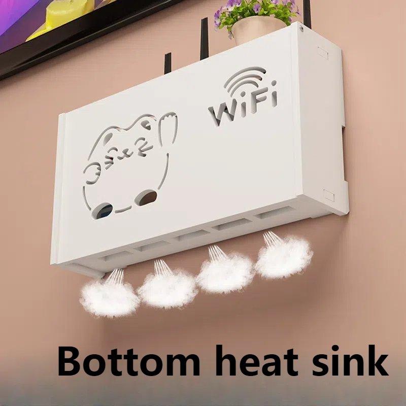 Wireless WiFi TV Set-Top Box Decorative Wall-Mounted Storage Shelf Punch-Free Plastic Cover Box